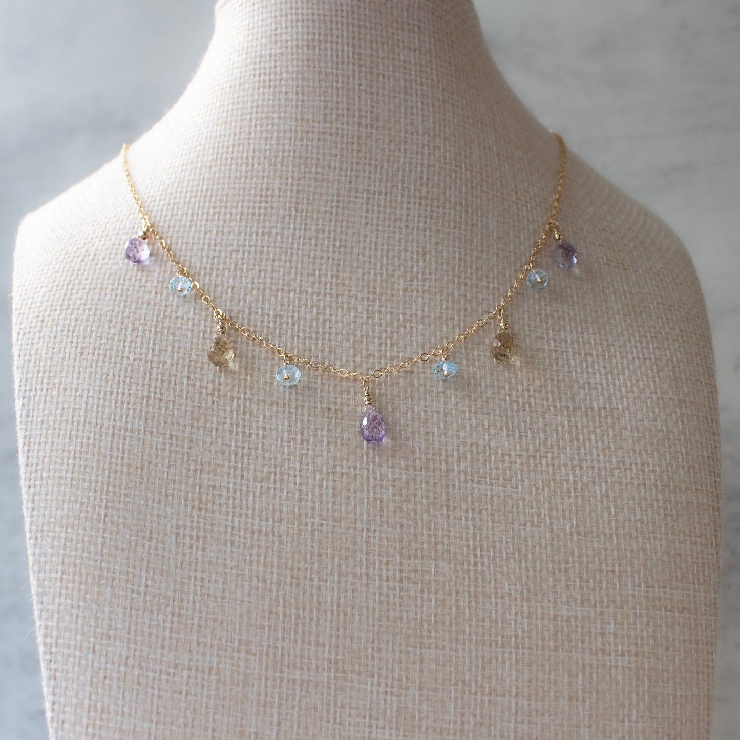 Lavender Amethyst, Citrine and Swiss Blue Topaz Necklace