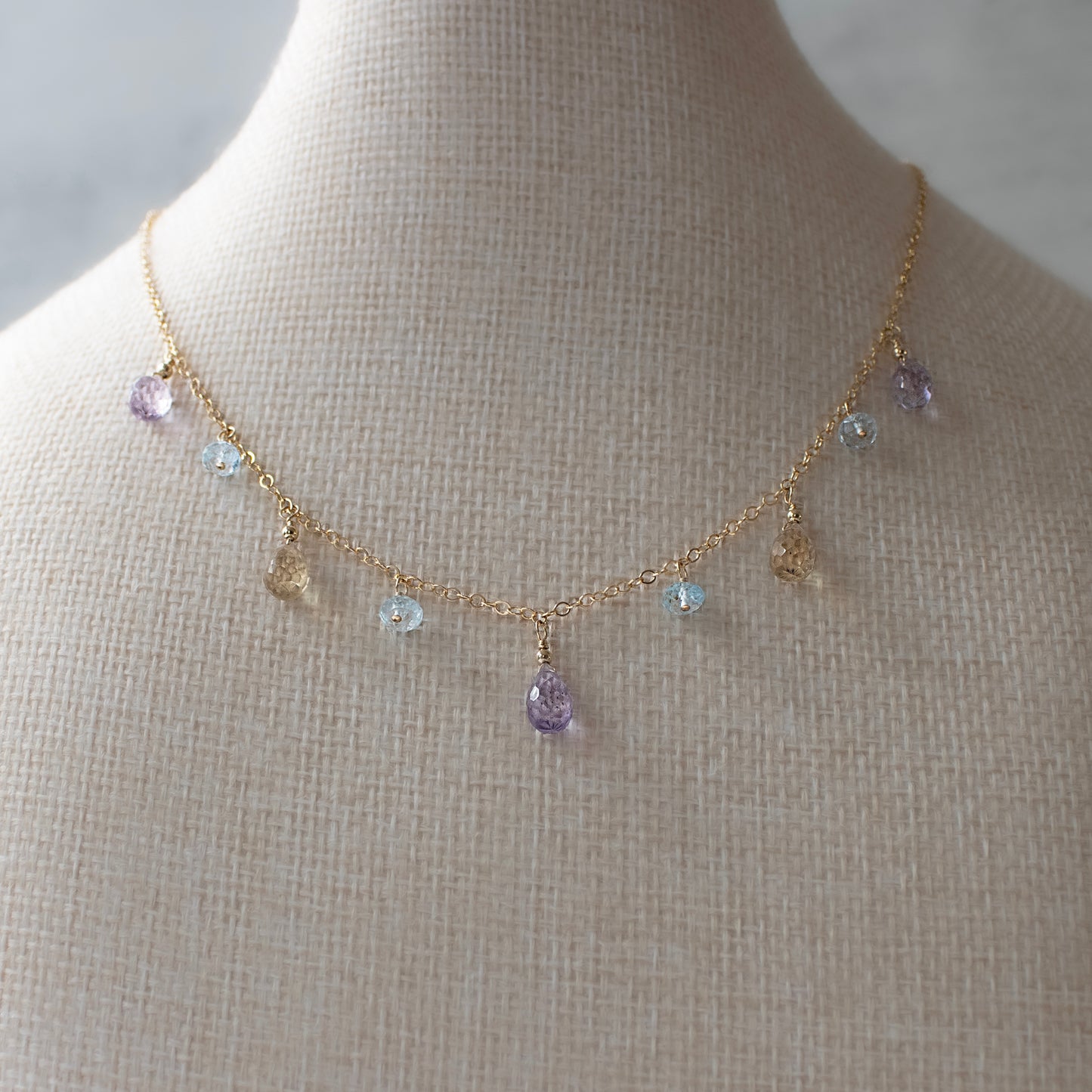 Lavender Amethyst, Citrine and Swiss Blue Topaz Necklace