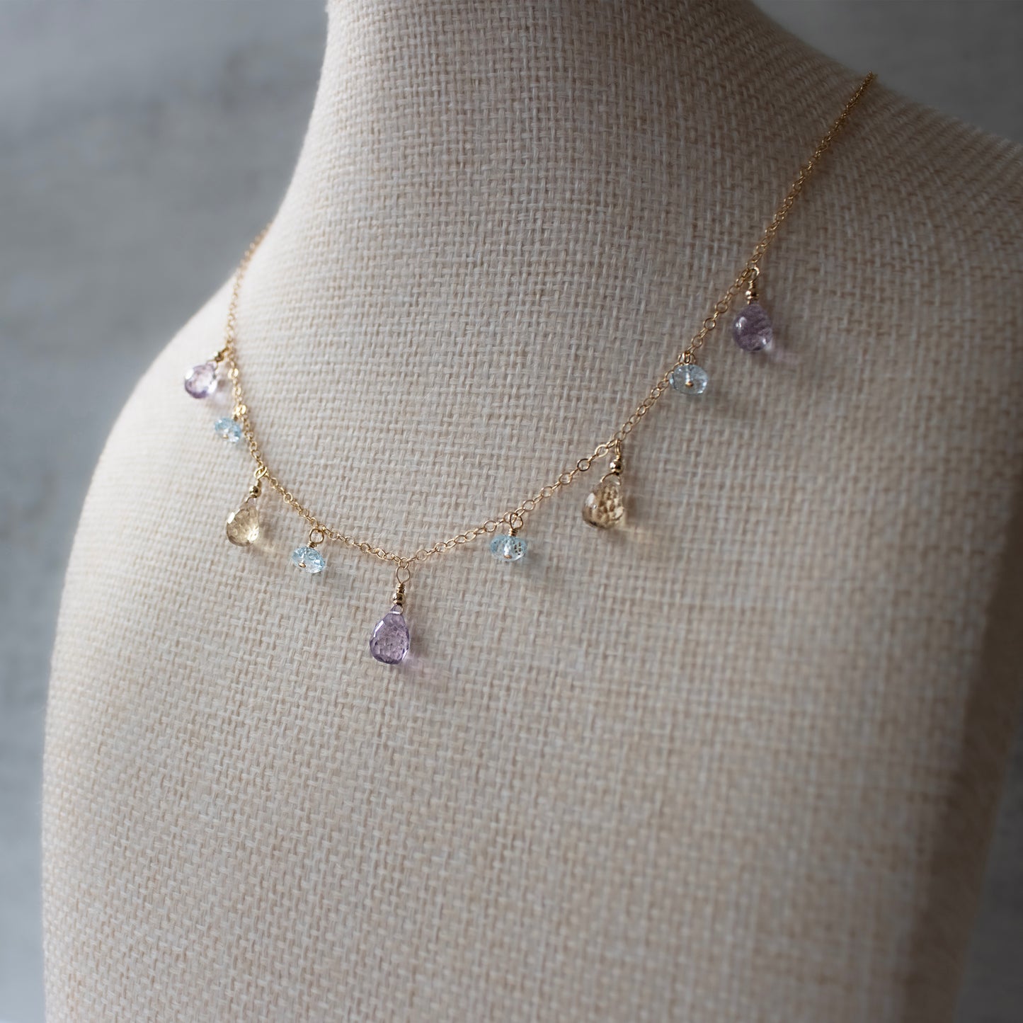 Lavender Amethyst, Citrine and Swiss Blue Topaz Necklace