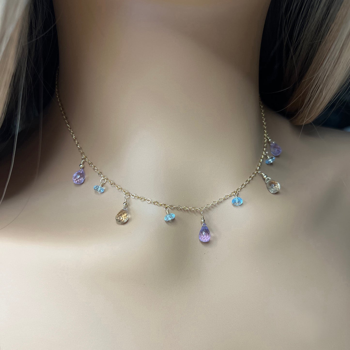 Lavender Amethyst, Citrine and Swiss Blue Topaz Necklace