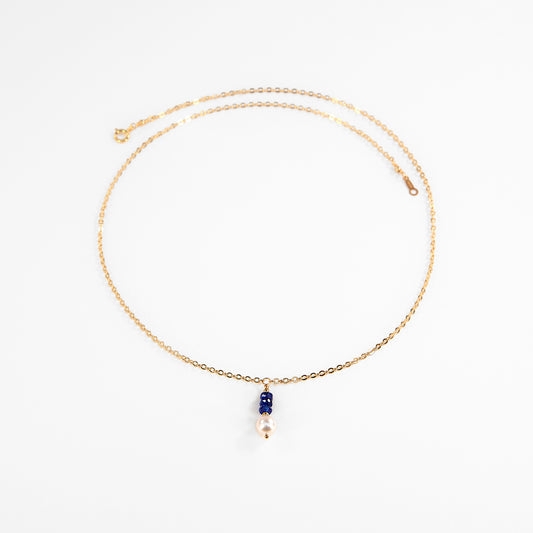 Akoya Pearl and Blue Sapphire Necklace