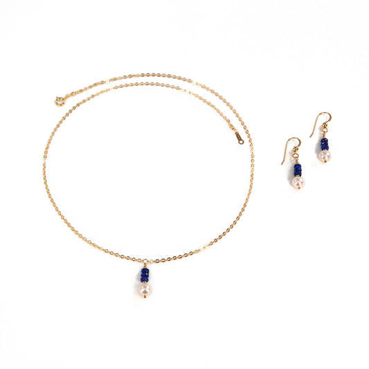 Akoya Pearl and Blue Sapphire Necklace and Earrings Set
