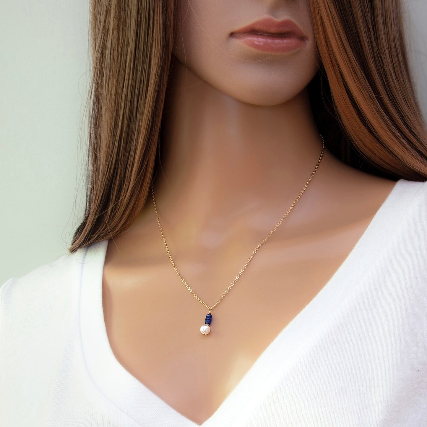 Akoya Pearl and Blue Sapphire Necklace