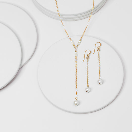 Akoya Pearl Lariat Necklace and Earrings Set