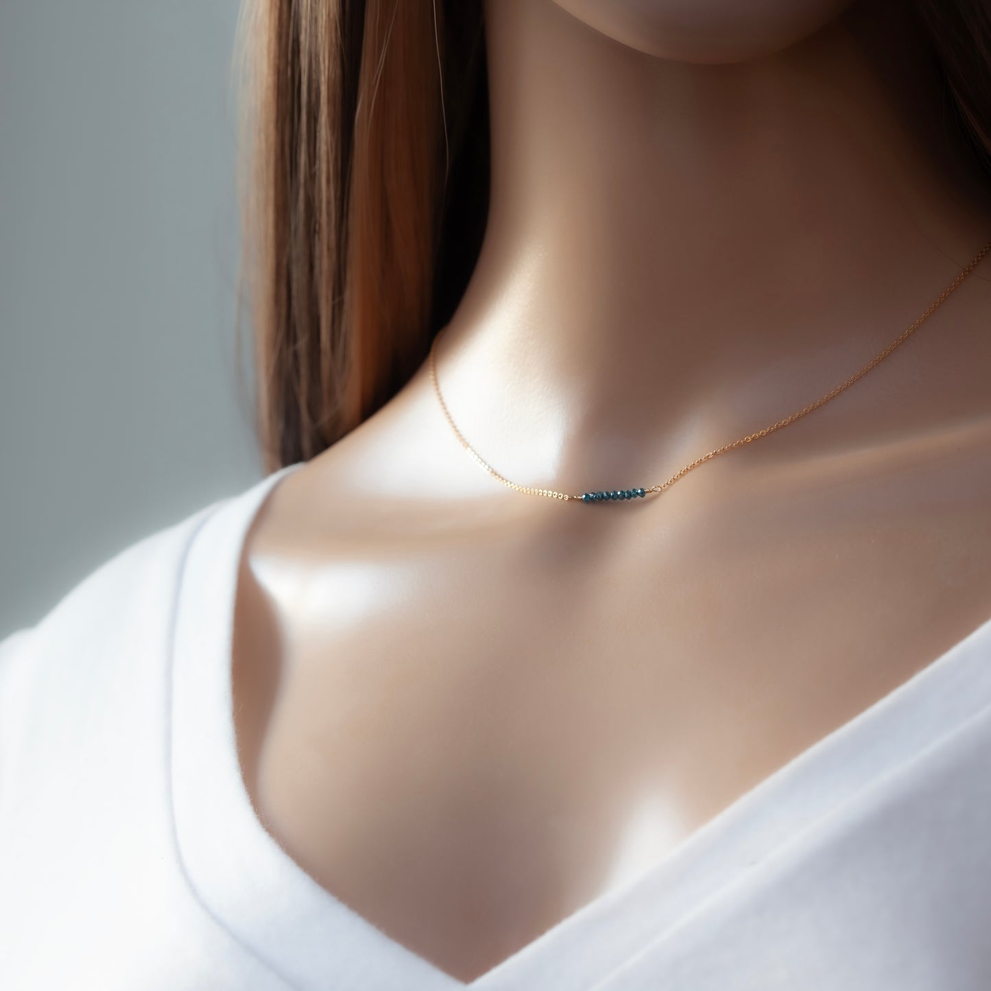 Minimalist Blue Diamond Bar Necklace