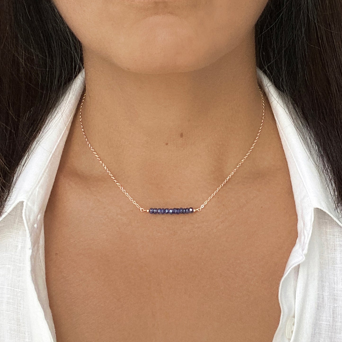 Blue Sapphire Bar Necklace