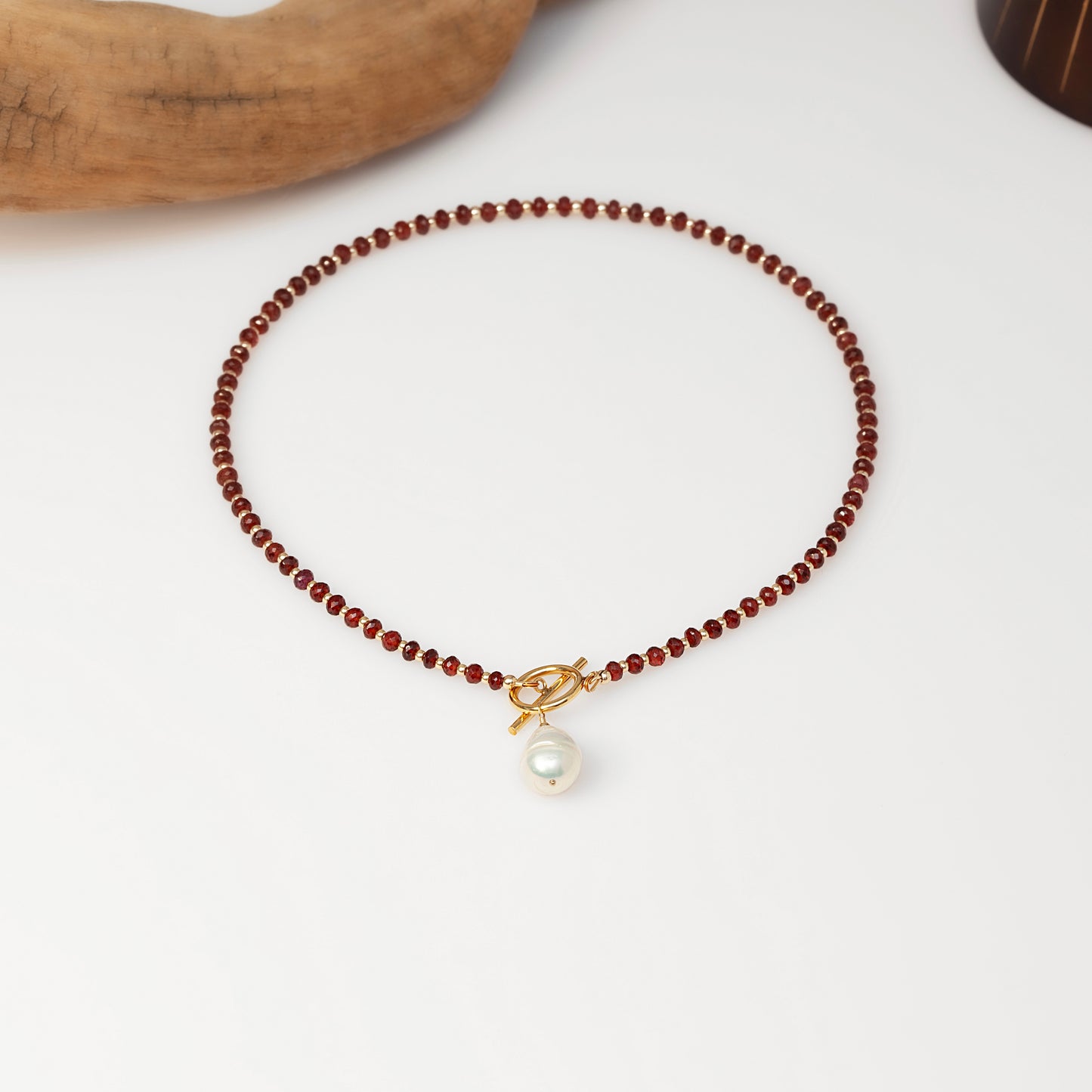 Garnet Choker Necklace with Freshwater Pearl Pendant