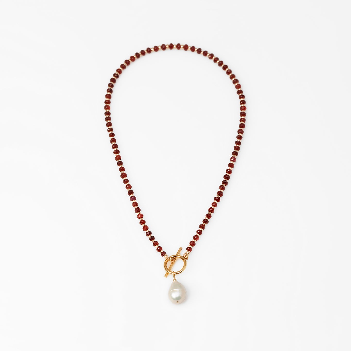 Garnet Choker Necklace with Freshwater Pearl Pendant