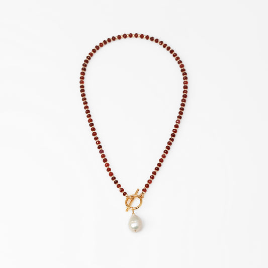 Garnet Choker Necklace with Freshwater Pearl Pendant