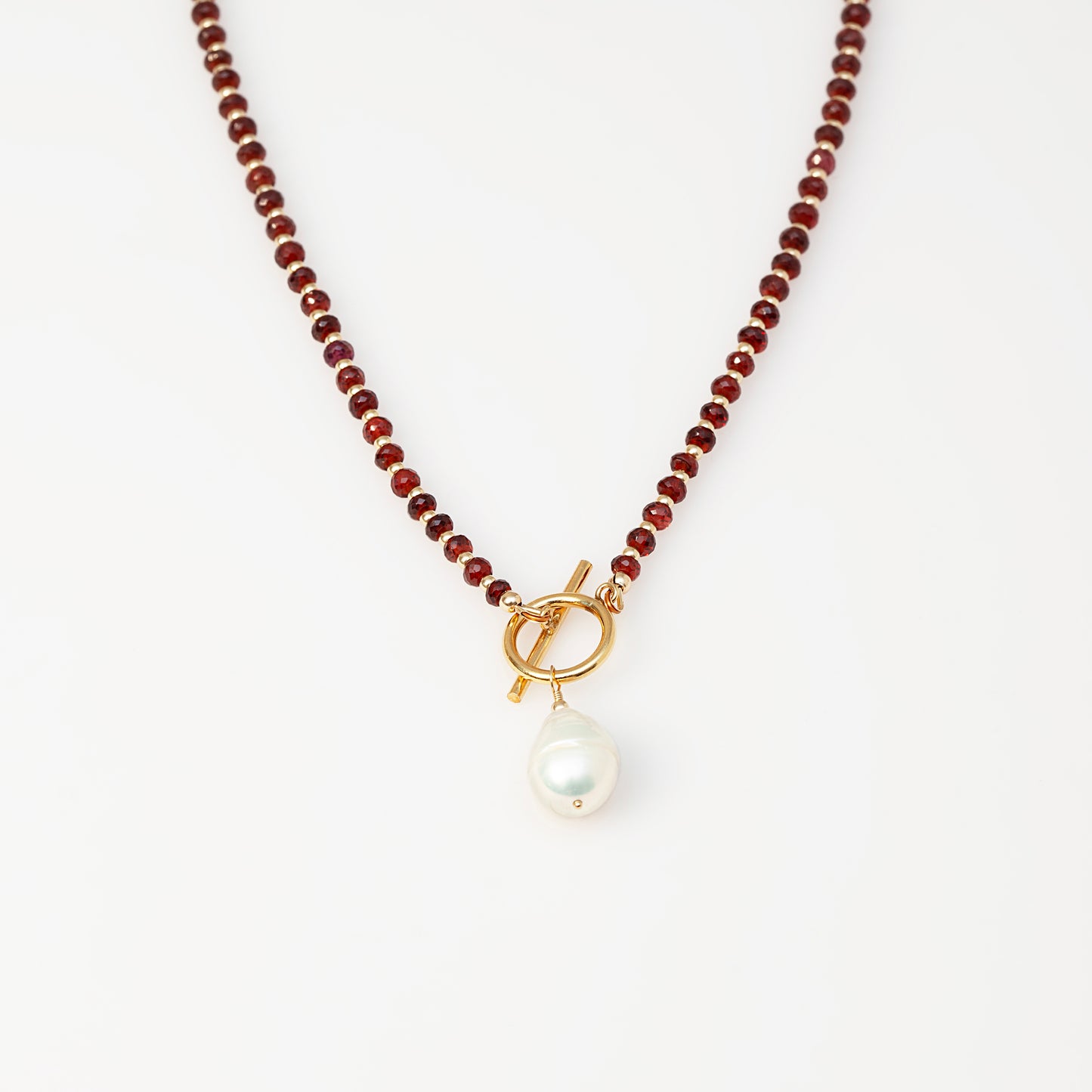 Garnet Choker Necklace with Freshwater Pearl Pendant