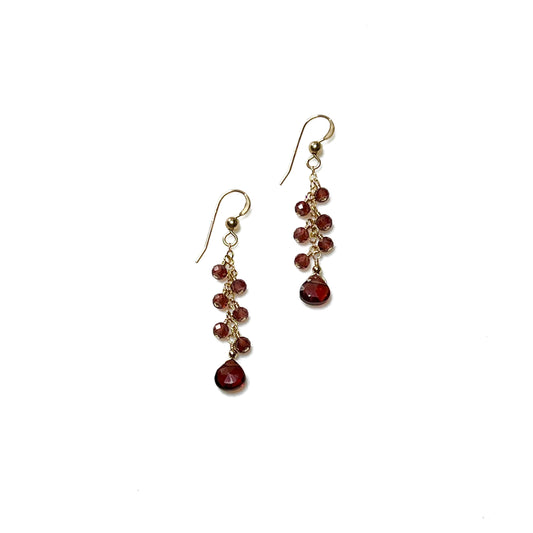 Garnet Cluster Earrings with Heart Shape Briolette