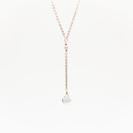 Green Amethyst and Freshwater Pearl Lariat Necklace