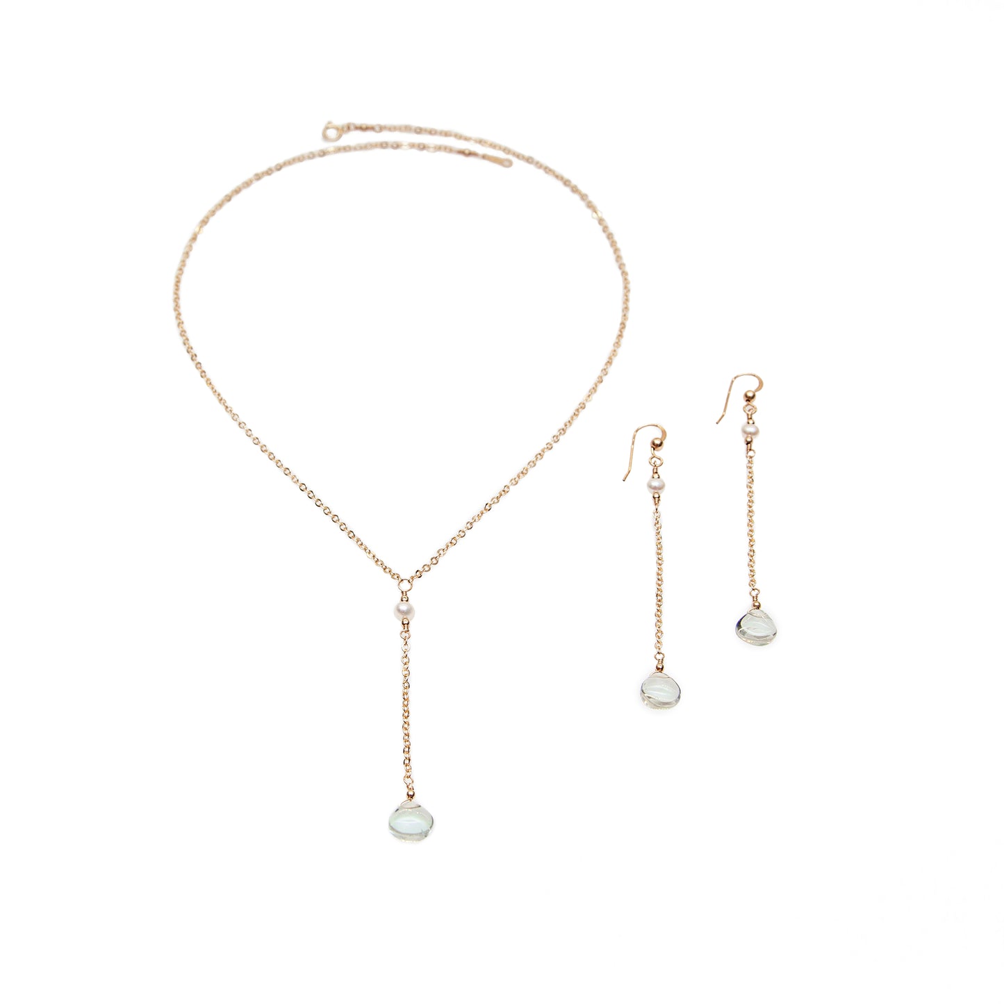 Green Amethyst and Freshwater Pearl Necklace and Earrings Set