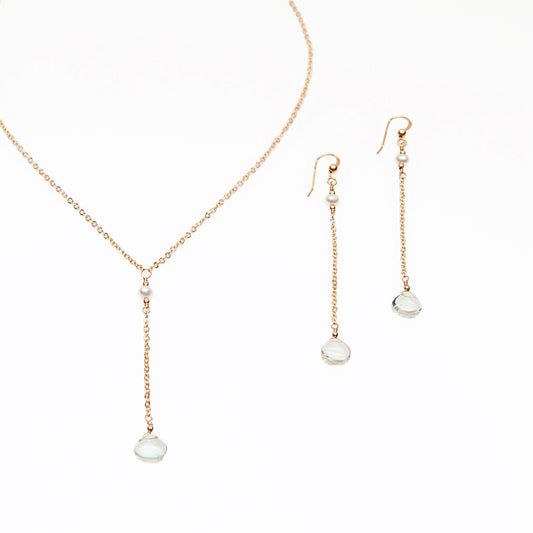 Green Amethyst and Freshwater Pearl Necklace and Earrings Set