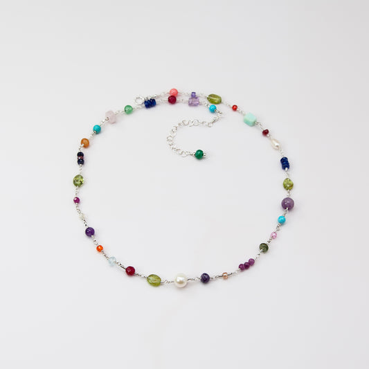 Multi Gemstone Necklace in Sterling Silver