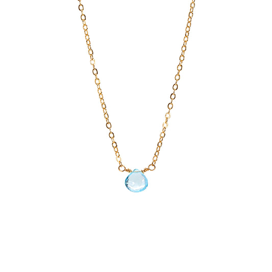 Minimalist Swiss Blue Topaz Teardrop Necklace