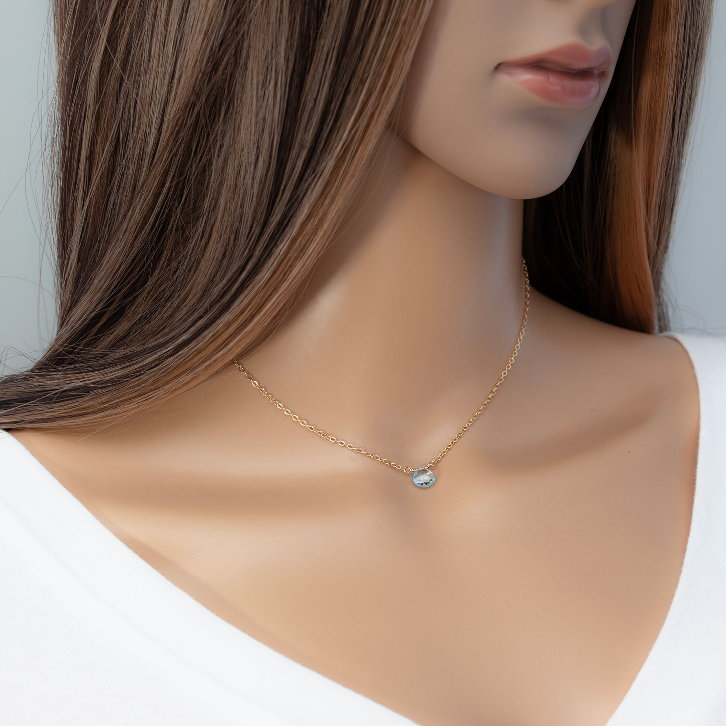 Minimalist Swiss Blue Topaz Teardrop Necklace