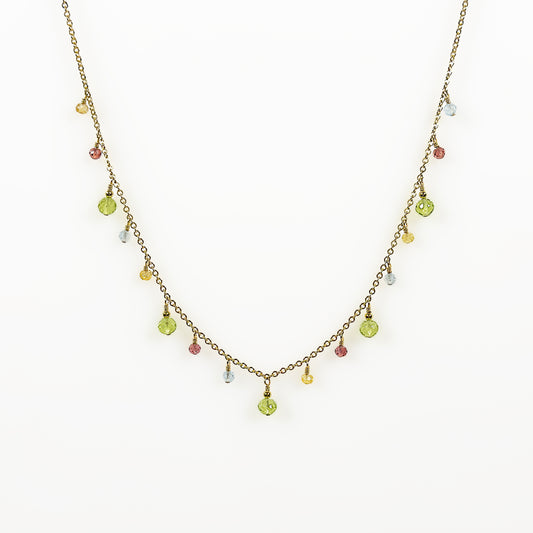 Peridot, Yellow Tourmaline, Garnet and Aquamarine Charm Necklace