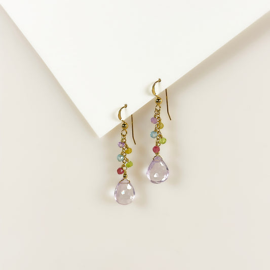 Lavender Amethyst Cluster Earrings with Yellow Tourmaline, Blue Zircon, Pink Tourmaline and Peridot Accents