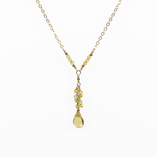 Citrine Cluster Necklace with Peridot and Carnelian Charms
