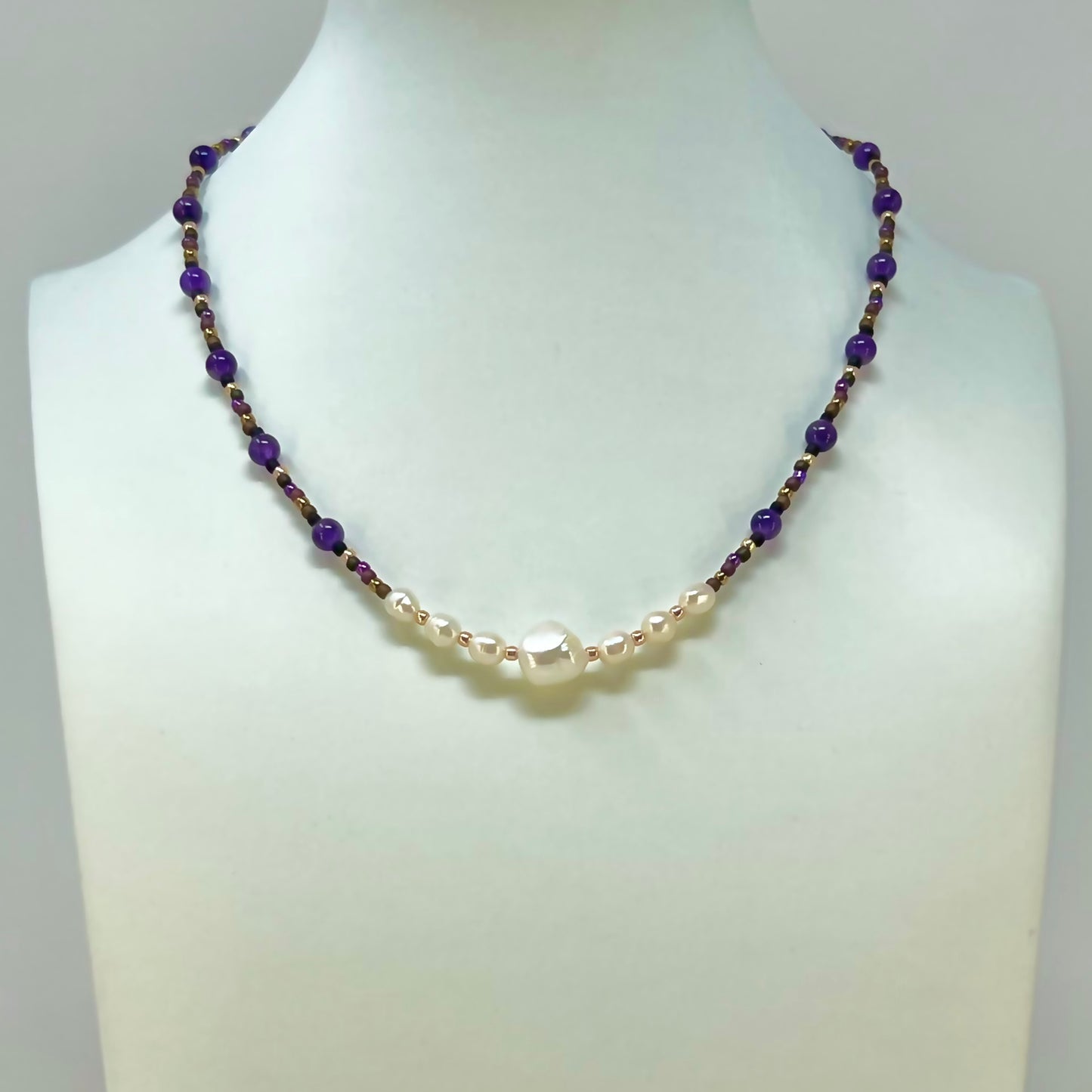 Freshwater Pearl and Amethyst Beaded Necklace