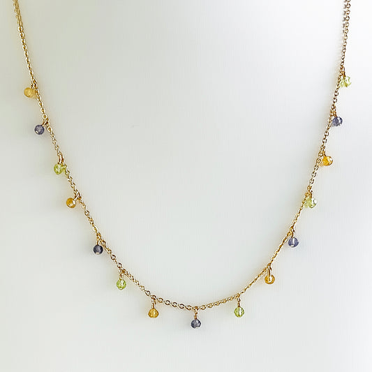 Dainty Peridot, Iolite, and Yellow Tourmaline Charm Necklace