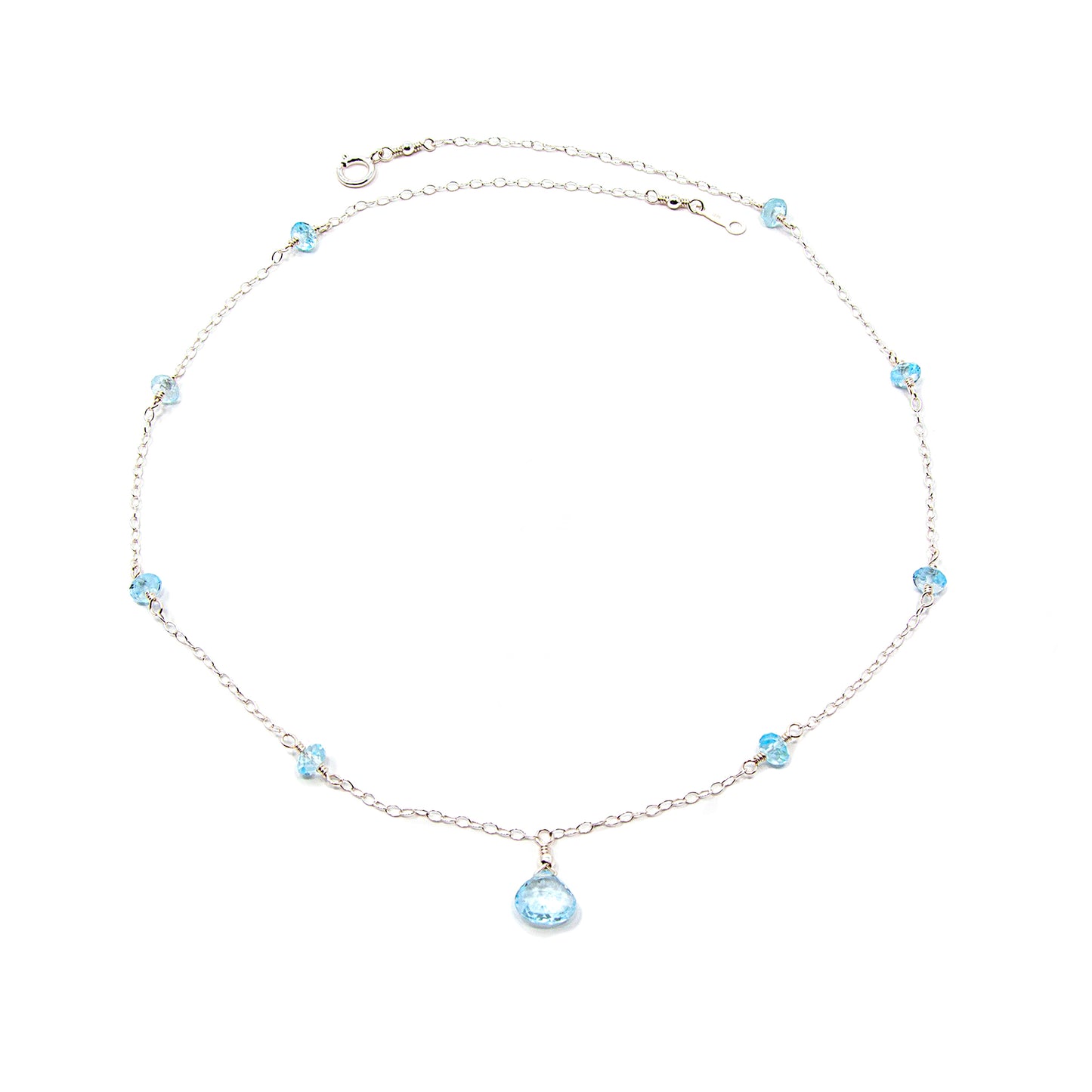 Swiss Blue Topaz Station Necklace with Teardrop Pendant and Teardrop Earrings