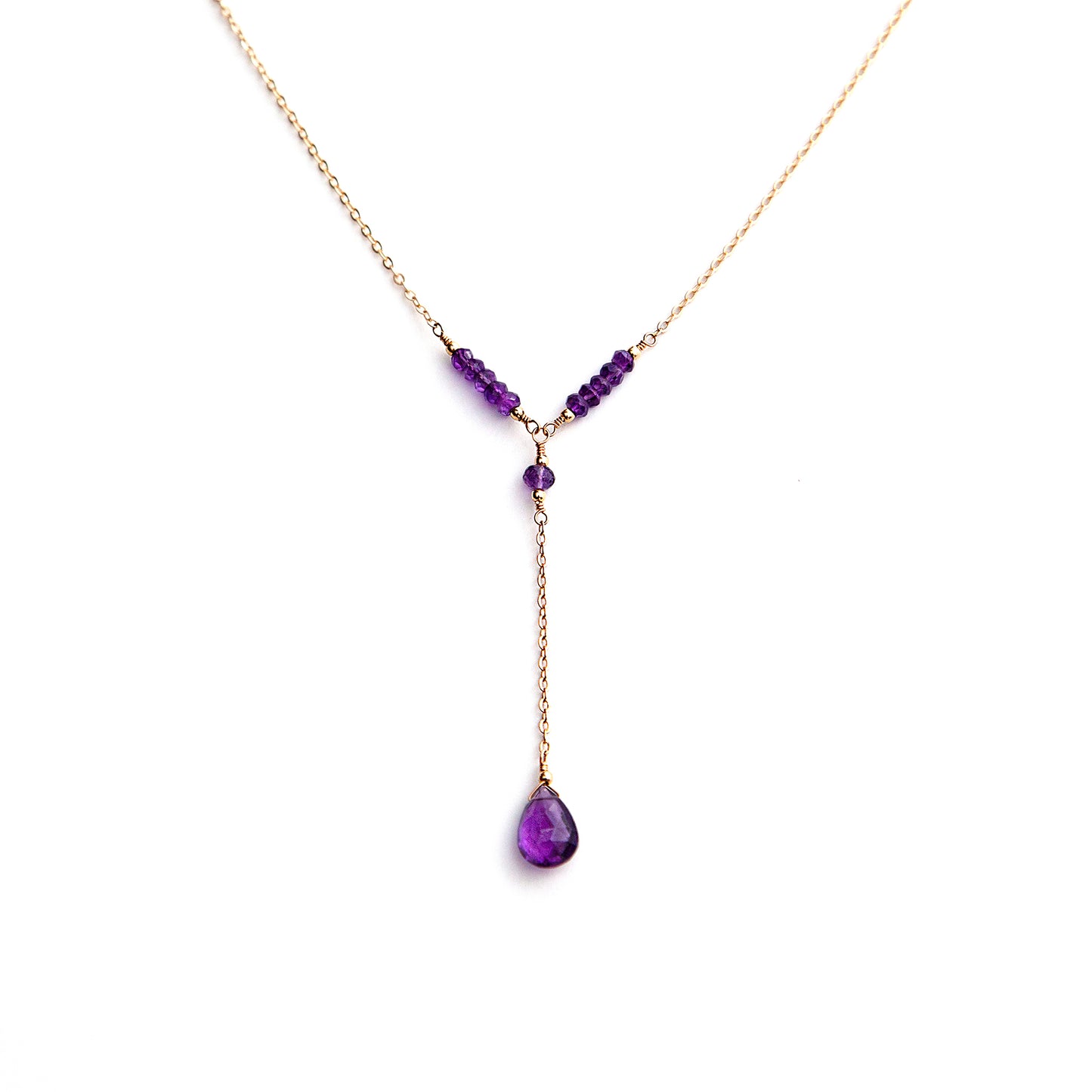 Amethyst Lariat Necklace with Teardrop Pendant