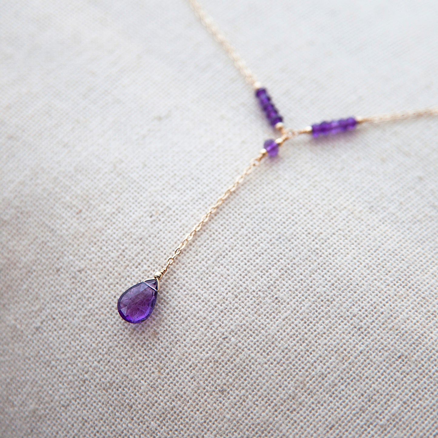 Amethyst Lariat Necklace with Teardrop Pendant