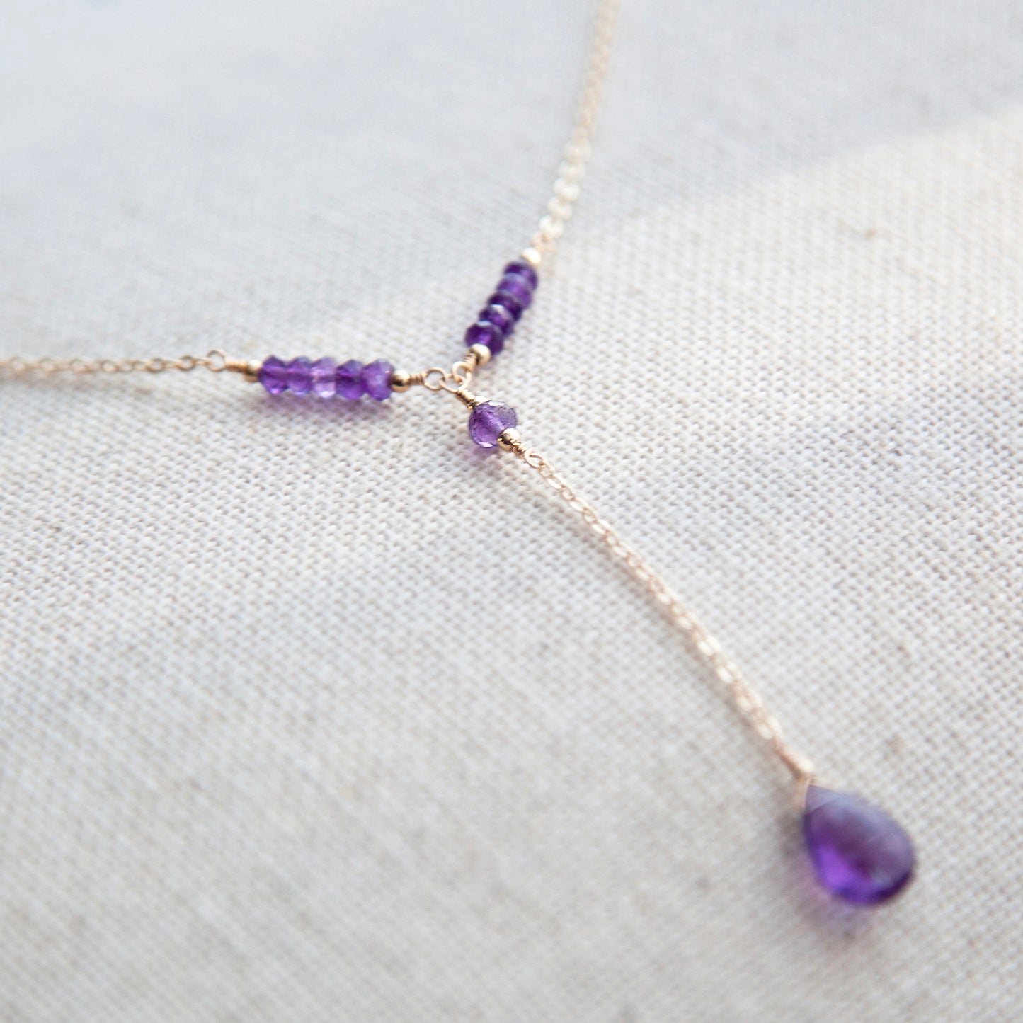 Amethyst Lariat Necklace with Teardrop Pendant