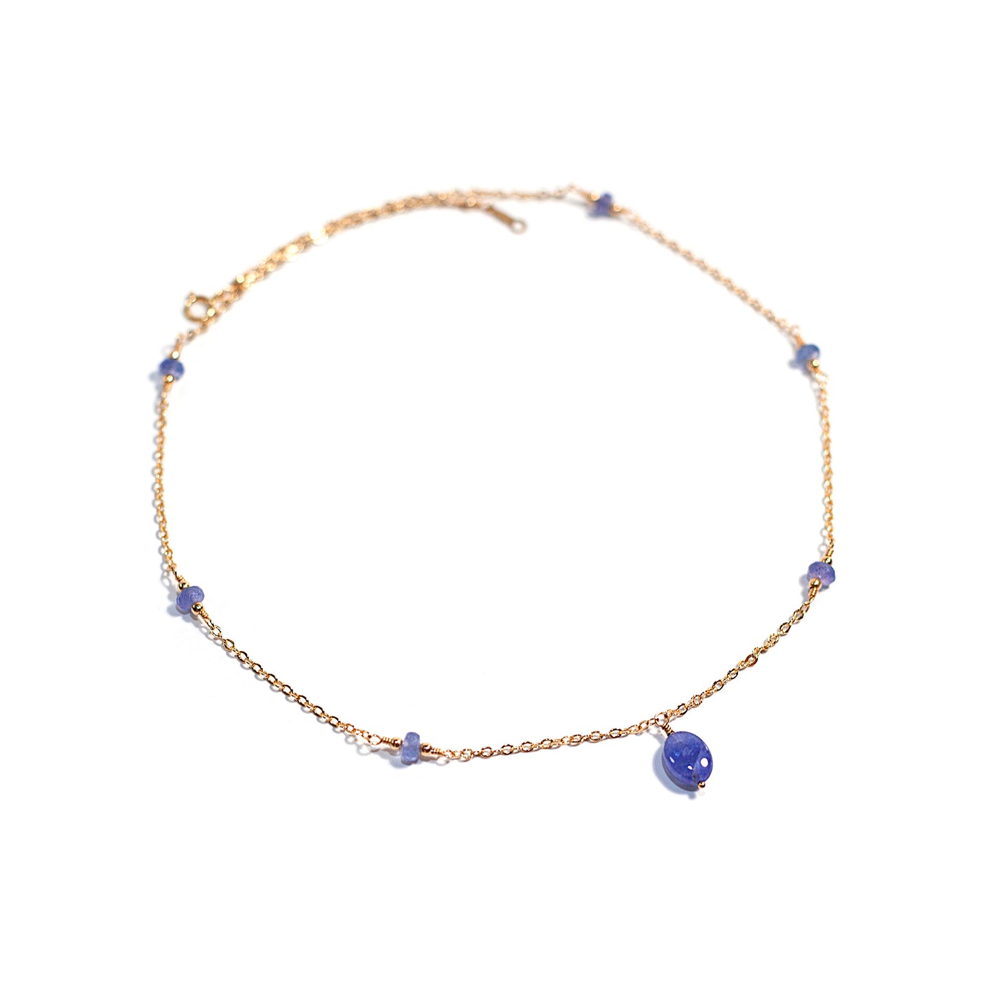 Tanzanite Station Necklace with Oval Tanzanite Pendant