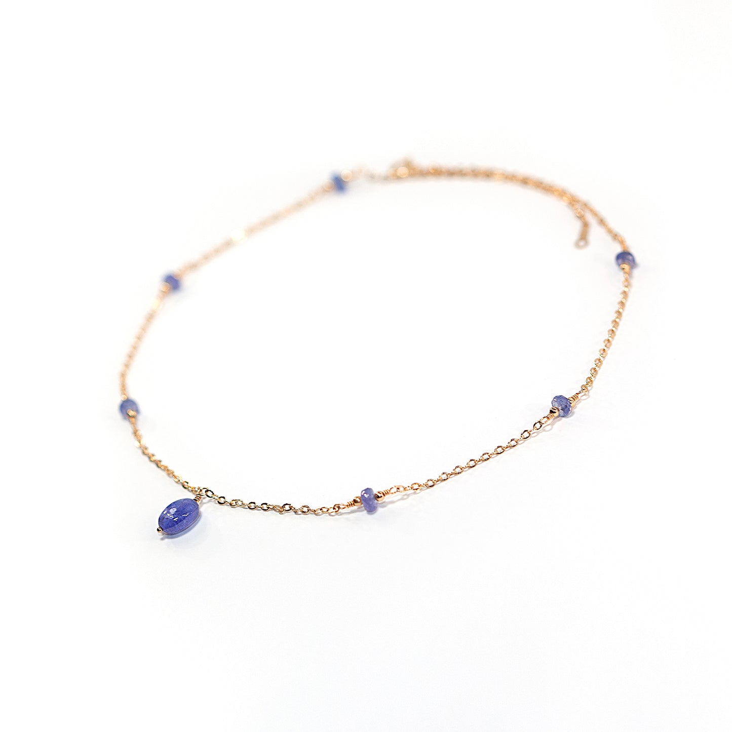 Tanzanite Station Necklace with Oval Tanzanite Pendant