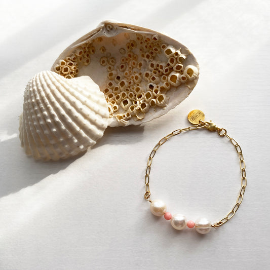 Freshwater Pearl and Coral Bracelet