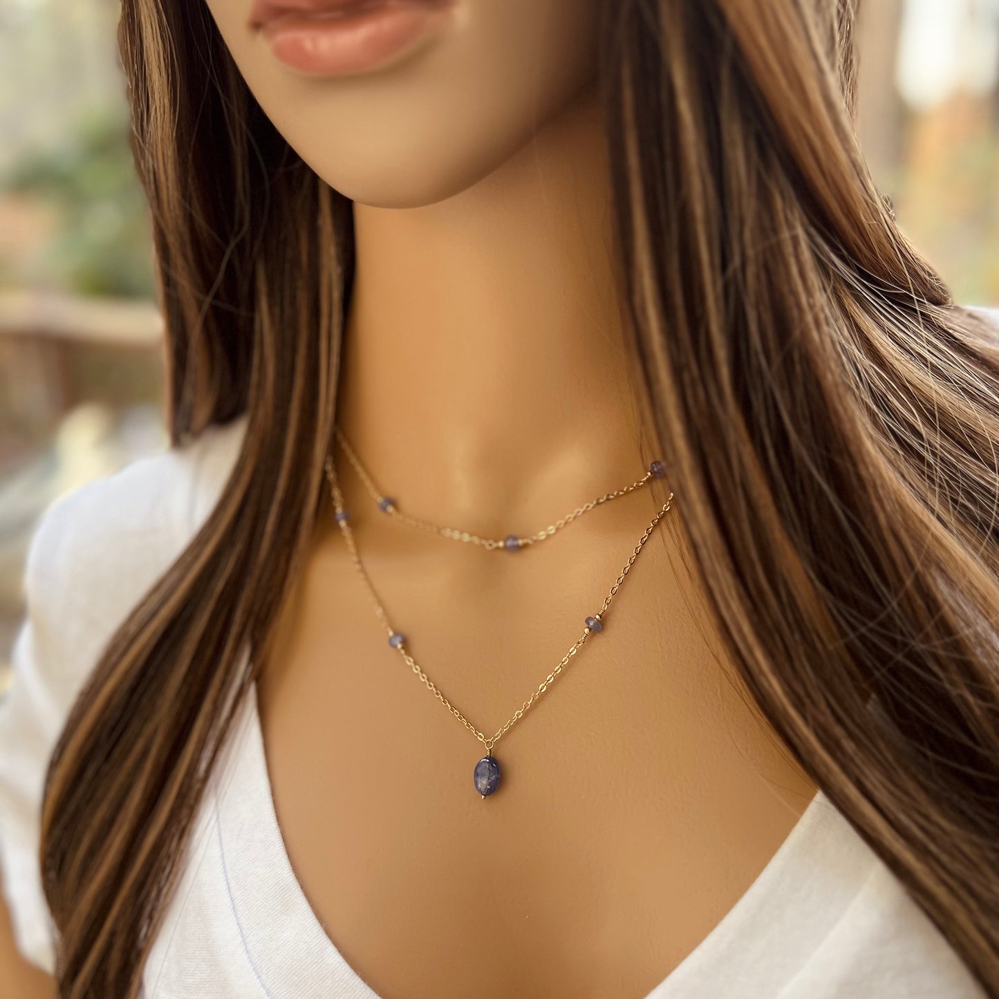 Tanzanite Station Necklace with Oval Tanzanite Pendant